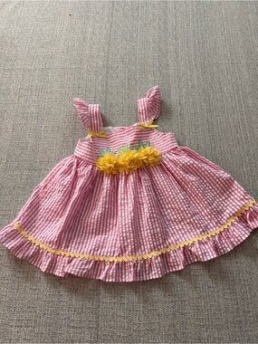 Good Lad Pink & White Striped Dress w Yellow Flowers. Size 18M